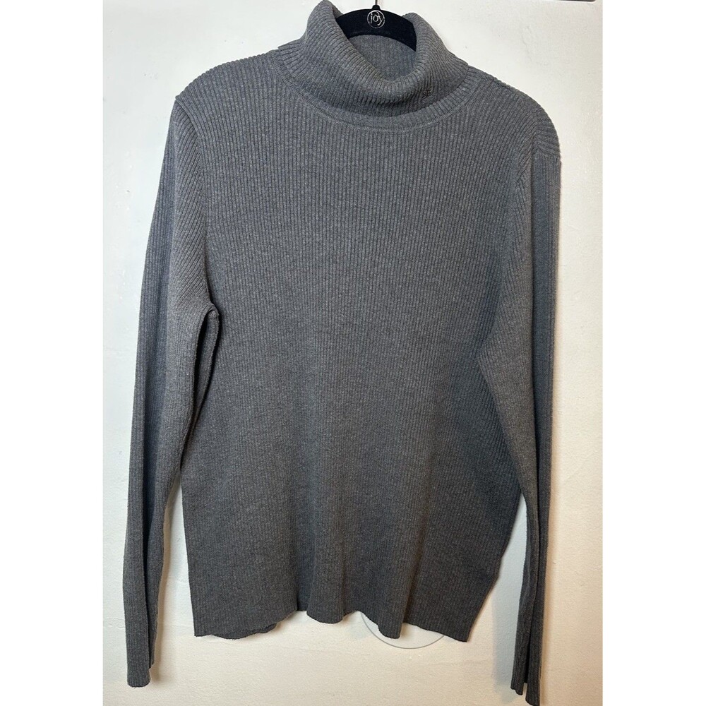 Lauren Ralph Lauren Gray Ribbed Turtleneck Sweater Womens XL Cotton Blend